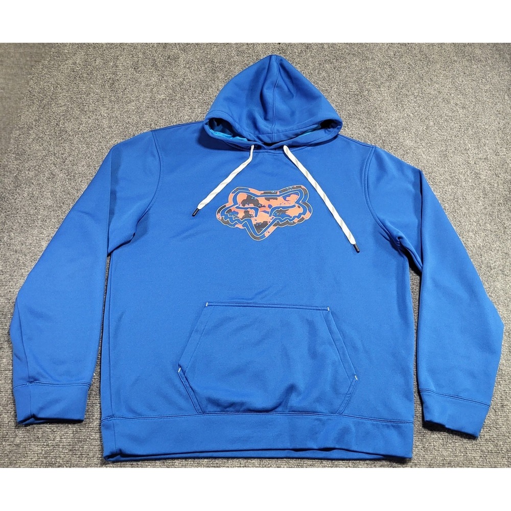 Fox Racing Men's Blue Orange Logo Graphic Pullover Hoodie Sweatshirt Size Large